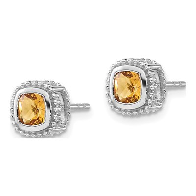 10K White Gold 5mm Citrine Cushion Stud Earrings – view 3