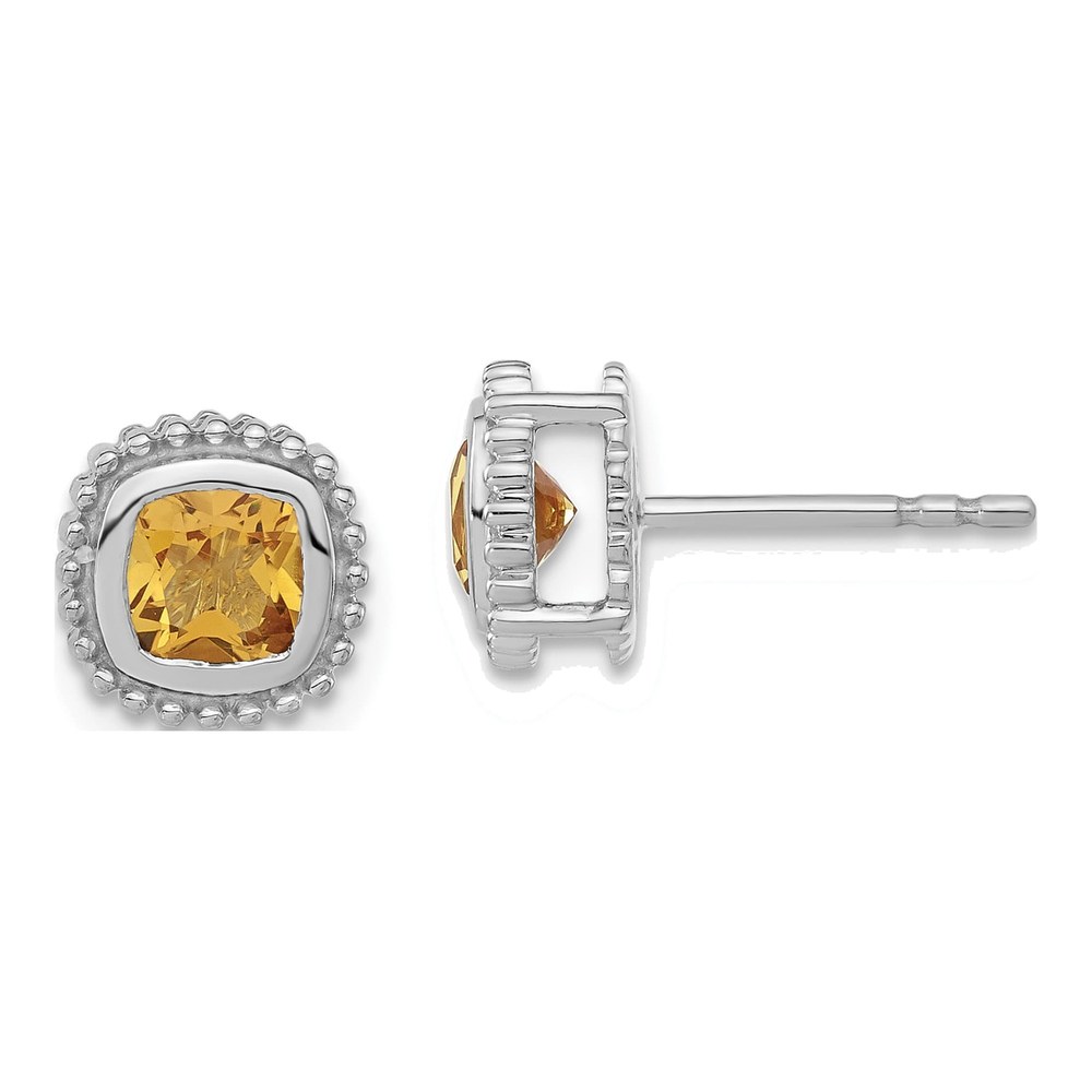 10K White Gold 5mm Citrine Cushion Stud Earrings