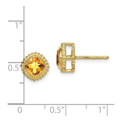 10K Yellow Gold 5mm Citrine Cushion Stud Earrings – view 4