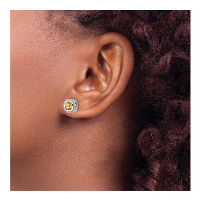 14K White Gold 5mm Citrine Cushion Stud Earrings – view 3