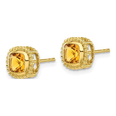 14K Yellow Gold 5mm Citrine Cushion Stud Earrings – view 2