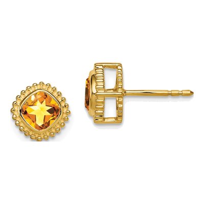 14K Yellow Gold 5mm Citrine Cushion Stud Earrings