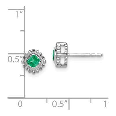 10K White Gold Cushion Emerald Post Earrings – view 2