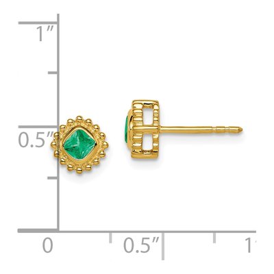 14K Yellow Gold 3.4mm Cushion Emerald Natural Stud Earrings – view 2