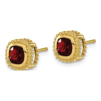 10K Yellow Gold 5mm Garnet Cushion Stud Earrings – view 2