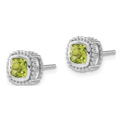 10K White Gold 5mm Peridot Cushion Stud Earrings – view 2