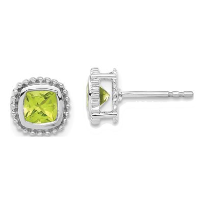 10K White Gold 5mm Peridot Cushion Stud Earrings