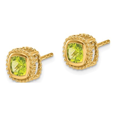 10K Yellow Gold 5mm Peridot Cushion Stud Earrings – view 2