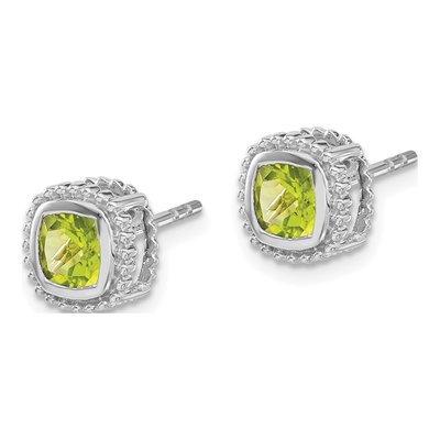 14K White Gold 5mm Peridot Cushion Stud Earrings – view 2
