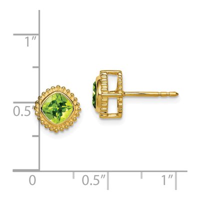 14K Yellow Gold 5mm Peridot Cushion Stud Earrings – view 4
