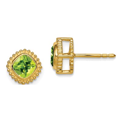 14K Yellow Gold 5mm Peridot Cushion Stud Earrings