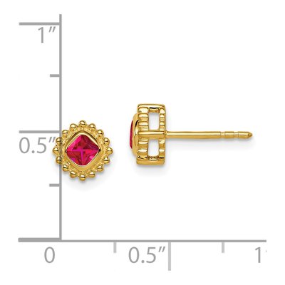14K Yellow Gold 3.4mm Ruby Cushion Stud Earrings – view 2