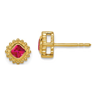 14K Yellow Gold 3.4mm Ruby Cushion Stud Earrings