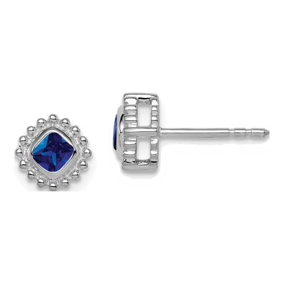 10K White Gold 3.4mm Sapphire Cushion Stud Earrings