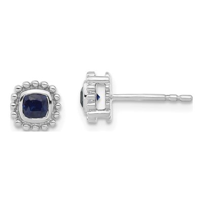 14K White Gold 3.4mm Sapphire Cushion Stud Earrings
