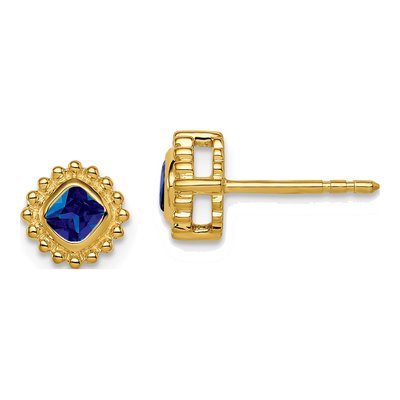 14K Yellow Gold 3.4mm Cushion Sapphire Natural Stud Earrings