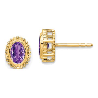10K Yellow Gold Amethyst Oval Stud Earrings