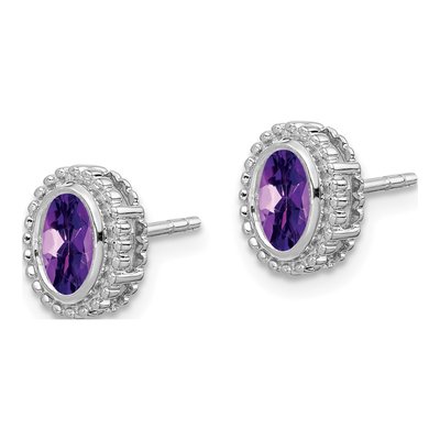 14K White Gold Amethyst Oval Stud Earrings – view 2