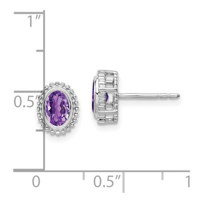 14K White Gold Amethyst Oval Stud Earrings – view 4