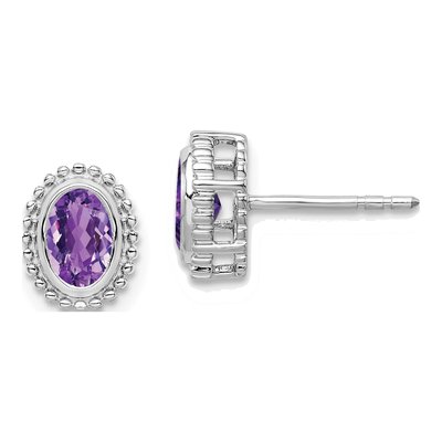 14K White Gold Amethyst Oval Stud Earrings