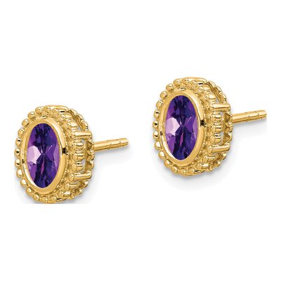 14K Yellow Gold Amethyst Oval Stud Earrings – view 2