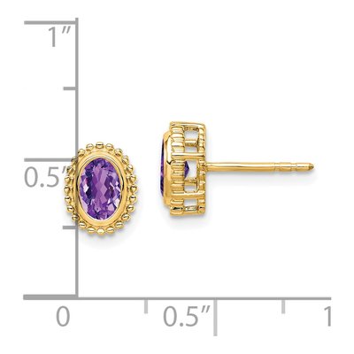 14K Yellow Gold Amethyst Oval Stud Earrings – view 4