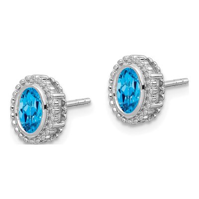 10K White Gold Swiss Blue Topaz Oval Stud Earrings – view 3