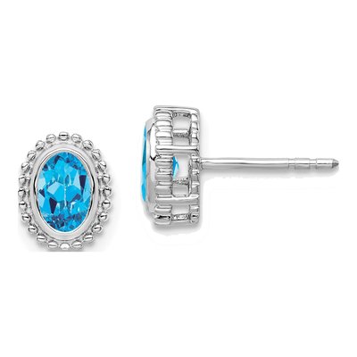10K White Gold Swiss Blue Topaz Oval Stud Earrings