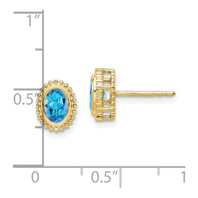 10K Yellow Gold Swiss Blue Topaz Oval Stud Earrings – view 2