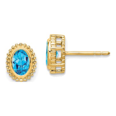 10K Yellow Gold Swiss Blue Topaz Oval Stud Earrings