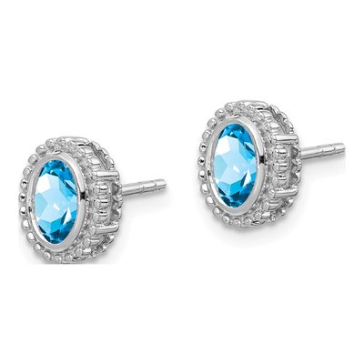 14K White Gold Swiss Blue Topaz Oval Stud Earrings – view 2