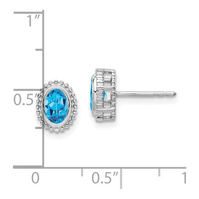 14K White Gold Swiss Blue Topaz Oval Stud Earrings – view 4