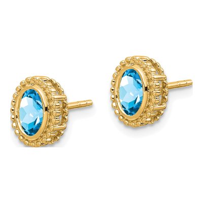 14K Yellow Gold Swiss Blue Topaz Oval Stud Earrings – view 2