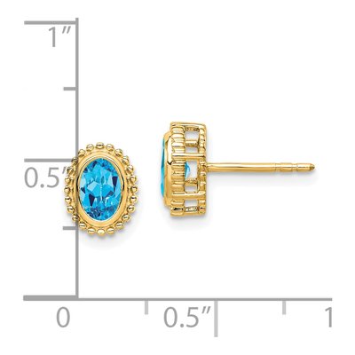 14K Yellow Gold Swiss Blue Topaz Oval Stud Earrings – view 4