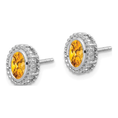 10K White Gold Citrine Oval Stud Earrings – view 2
