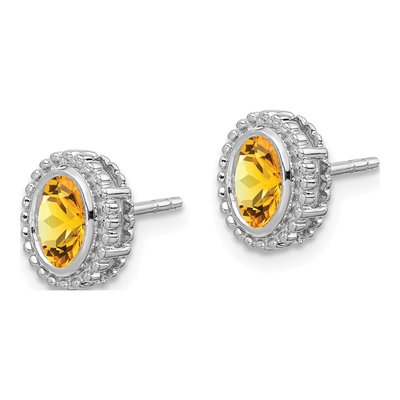 14K White Gold Citrine Oval Stud Earrings – view 2