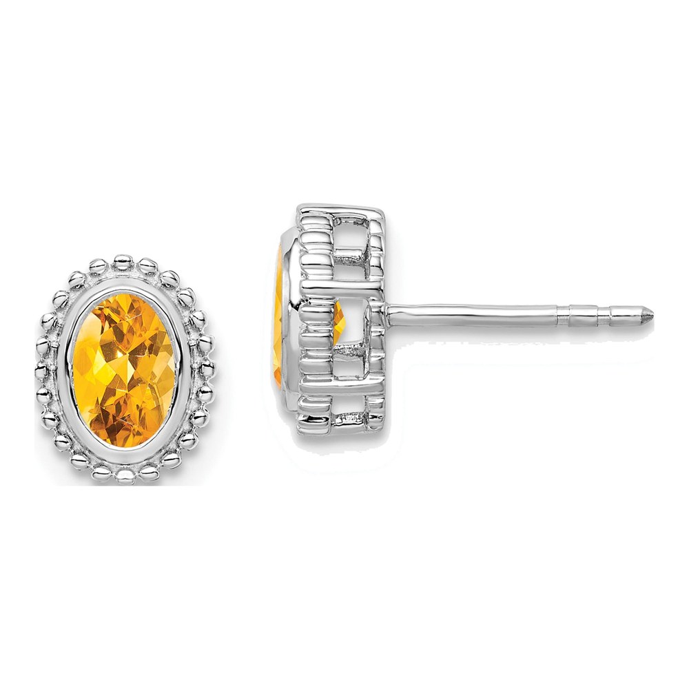 14K White Gold Citrine Oval Stud Earrings