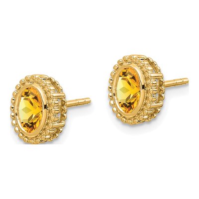 14K Yellow Gold Citrine Oval Stud Earrings – view 2
