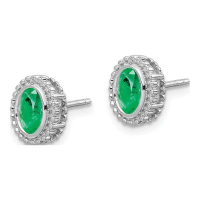 14K White Gold Emerald Oval Stud Earrings – view 2