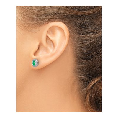 14K White Gold Emerald Oval Stud Earrings – view 3