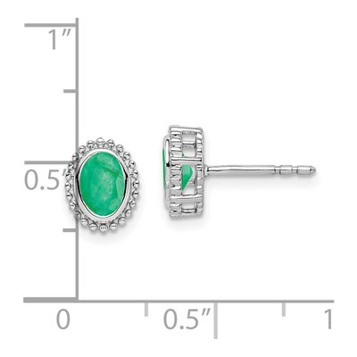 14K White Gold Emerald Oval Stud Earrings – view 4