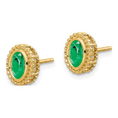 14K Yellow Gold Emerald Oval Stud Earrings – view 2