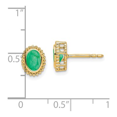 14K Yellow Gold Emerald Oval Stud Earrings – view 4