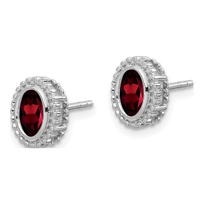 10K White Gold Garnet Oval Stud Earrings – view 2