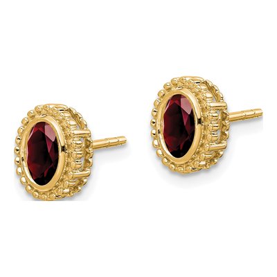10K Yellow Gold Garnet Oval Stud Earrings – view 3