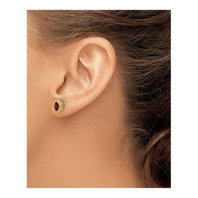 10K Yellow Gold Garnet Oval Stud Earrings – view 4