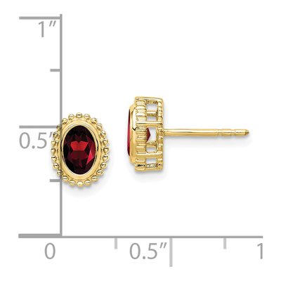 10K Yellow Gold Garnet Oval Stud Earrings – view 5