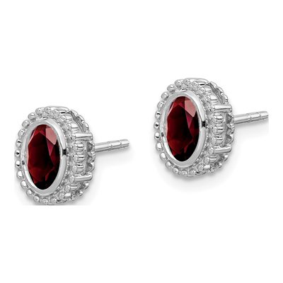 14K White Gold Garnet Oval Stud Earrings – view 2