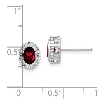 14K White Gold Garnet Oval Stud Earrings – view 4