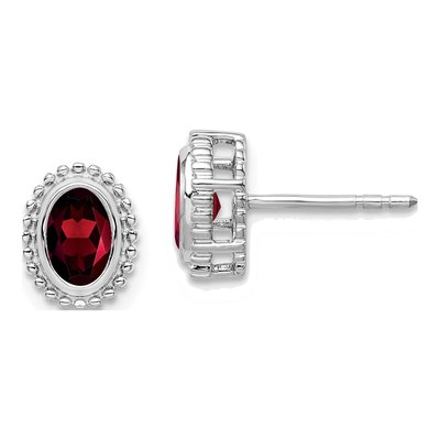 14K White Gold Garnet Oval Stud Earrings